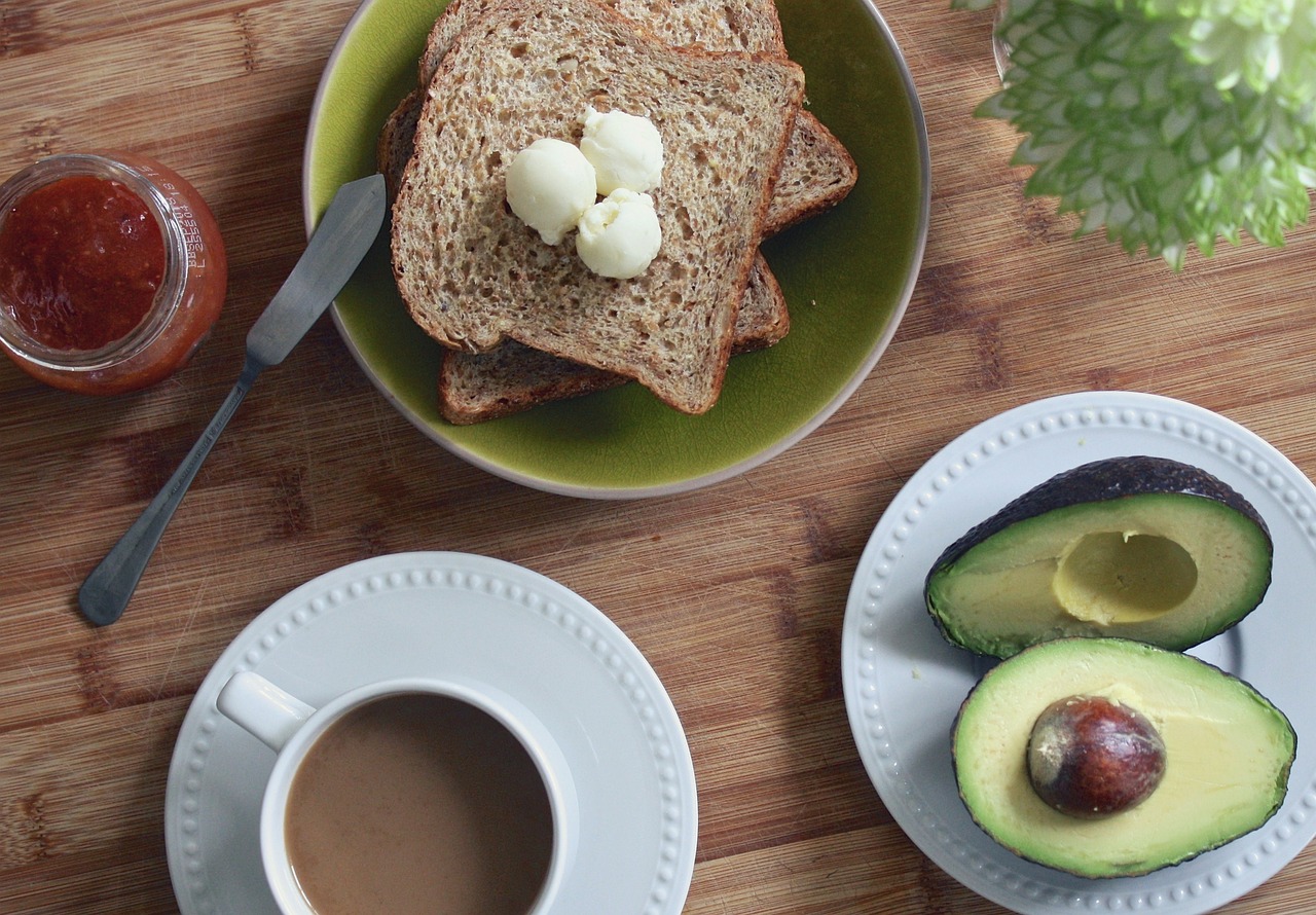 breakfast, butter, sprouted bread